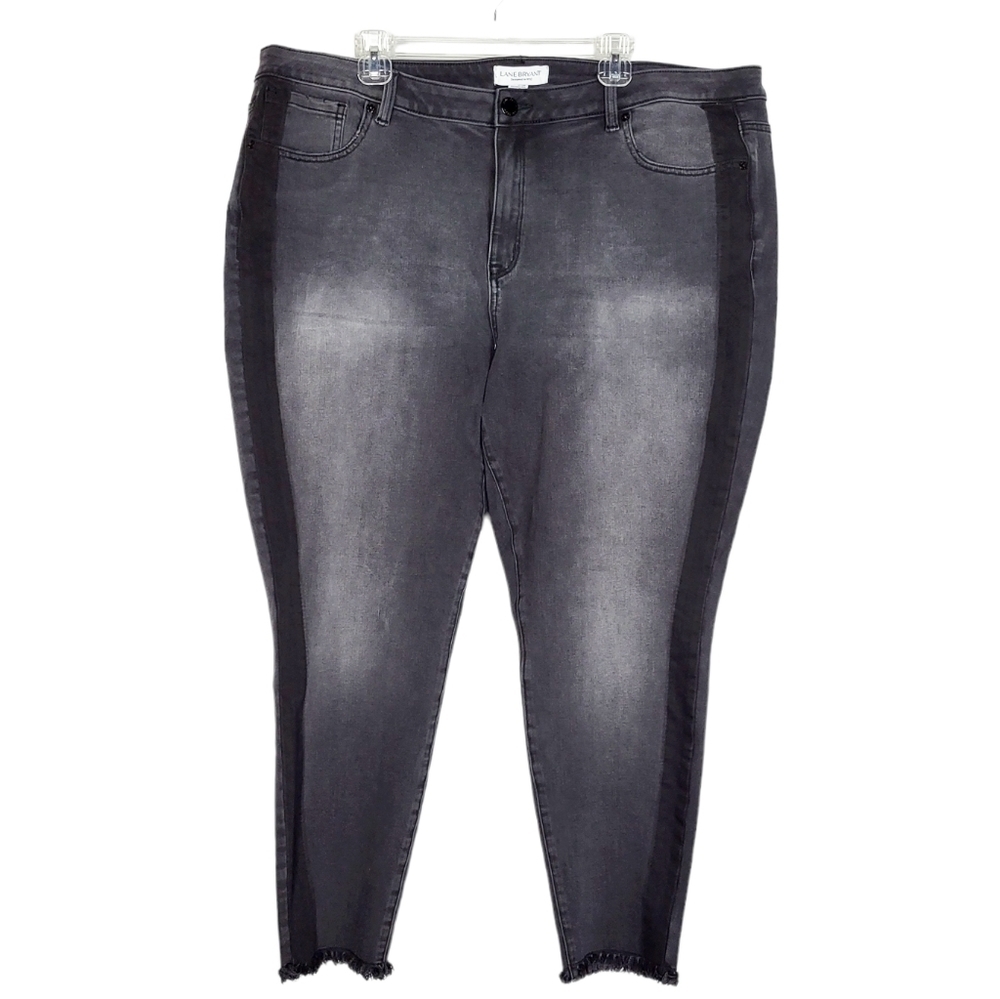 LANE BRYANT High Rise Ultimate Stretch Skinny Raw Hem Jeans with stripe